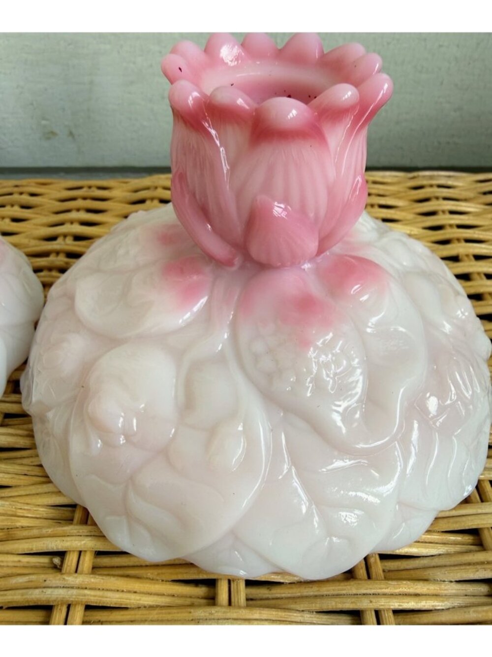 Vintage 60s Fenton Rosalene Pink Water Lily candle holders - Picture 2 of 9